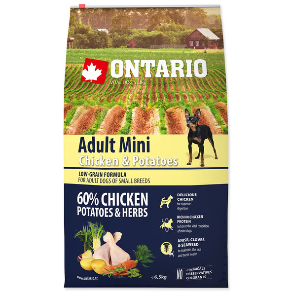 Krmivo Ontario Adult Mini Chicken & Potatoes 6,5kg