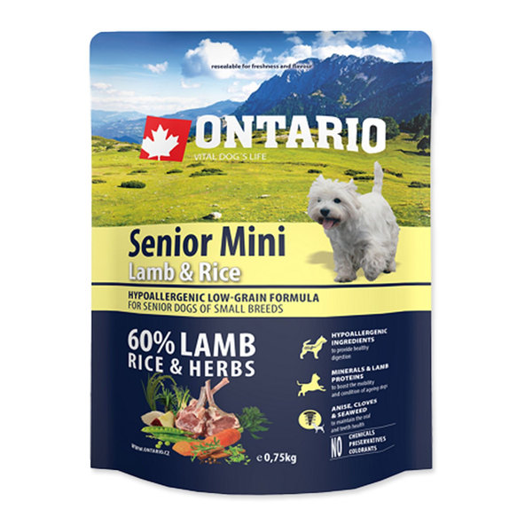 Krmivo pre psy Ontario Senior Mini Lamb & Rice 0,75kg