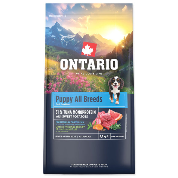 Krmivo Ontario Puppy All Breeds Monoprotein Tuna & Sweet Potatoes 6,5kg