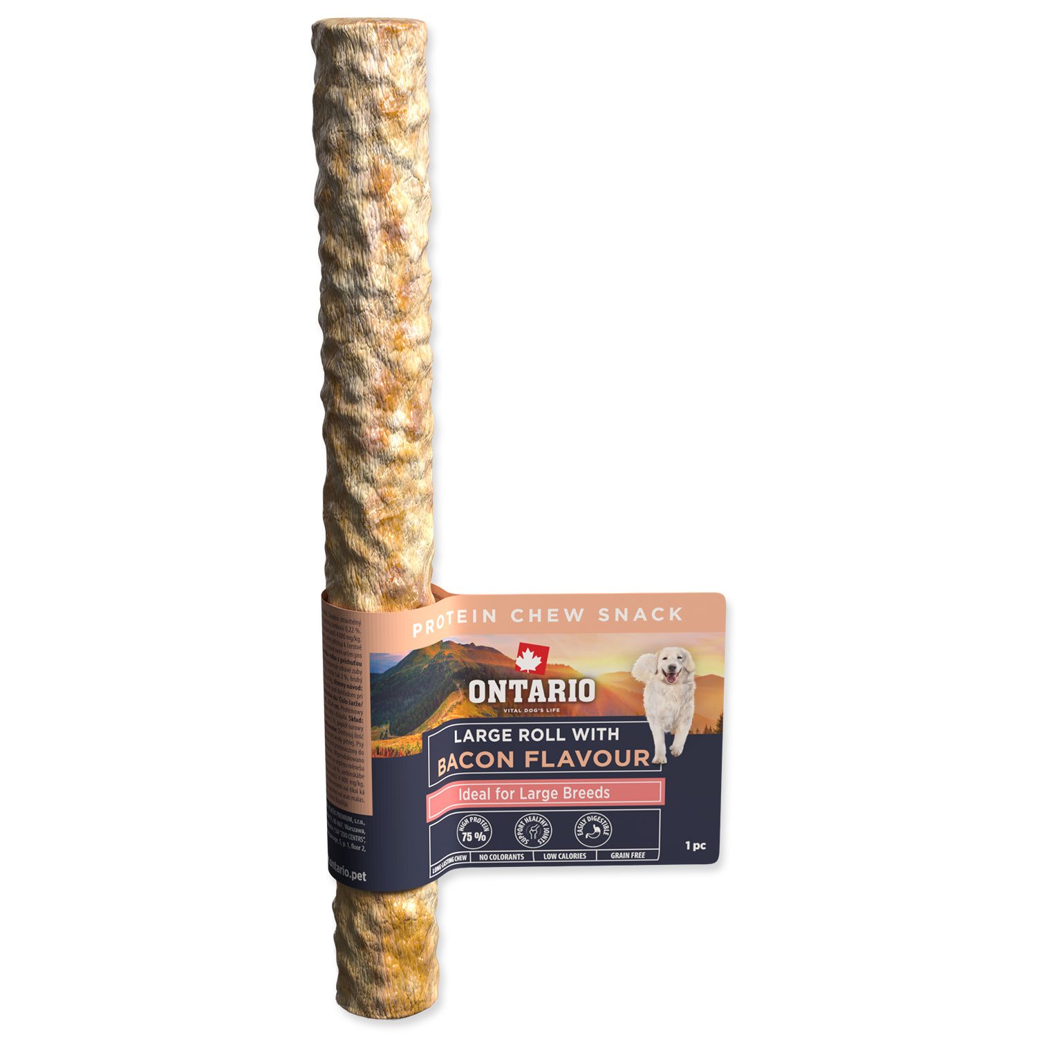 Ontario Protein Žuvacia rolka veľká pre psy príchuť slanina 25,4 cm