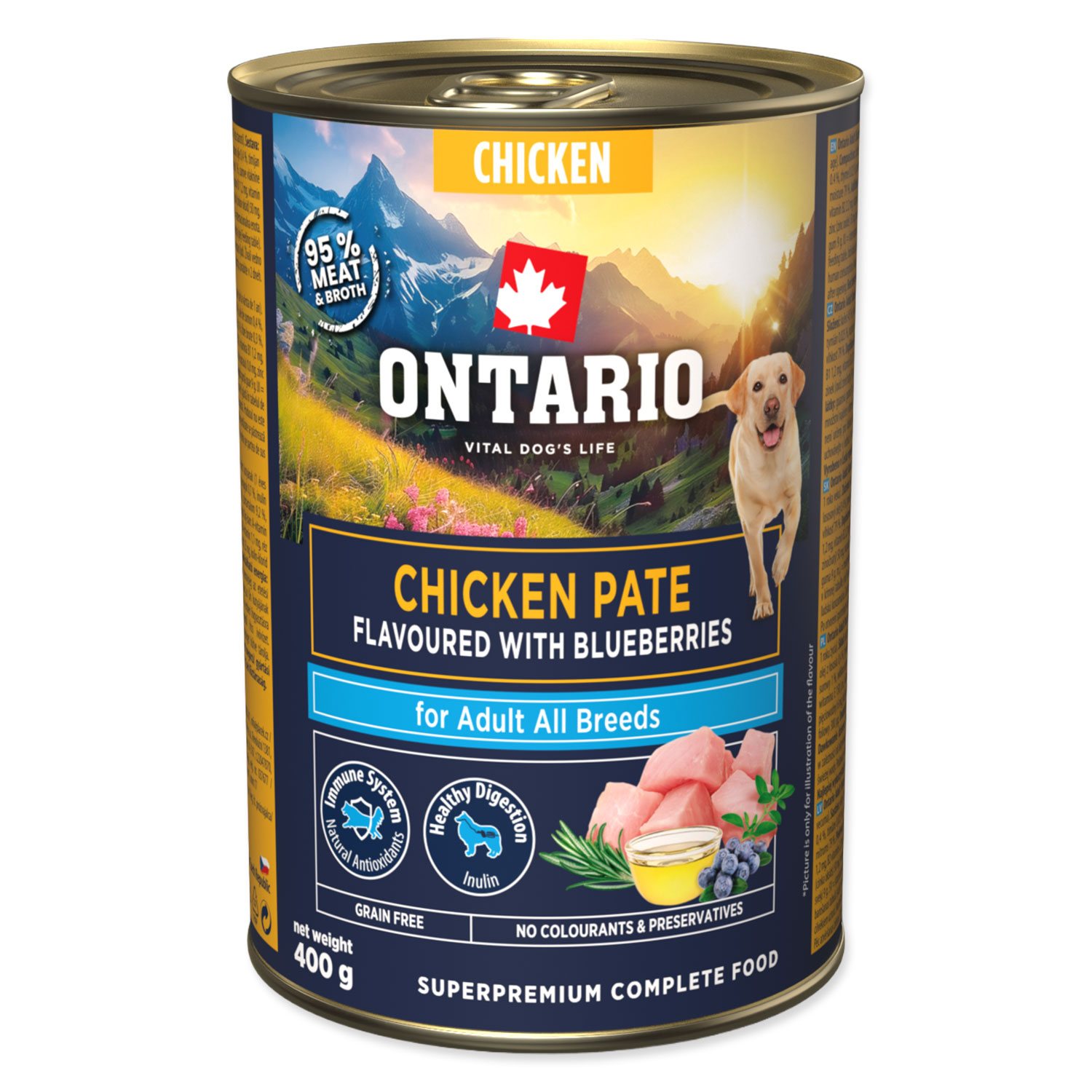 Konzerva Ontario Adult kuracie paté s príchuťou čučoriedok 400 g