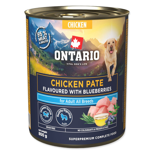 Konzerva Ontario Adult kuracie paté s príchuťou čučoriedok 800 g