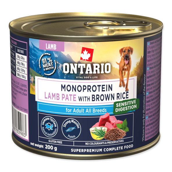 Konzerva Ontario Adult monoprotein jahňacie paté s hnedou ryžou 200 g