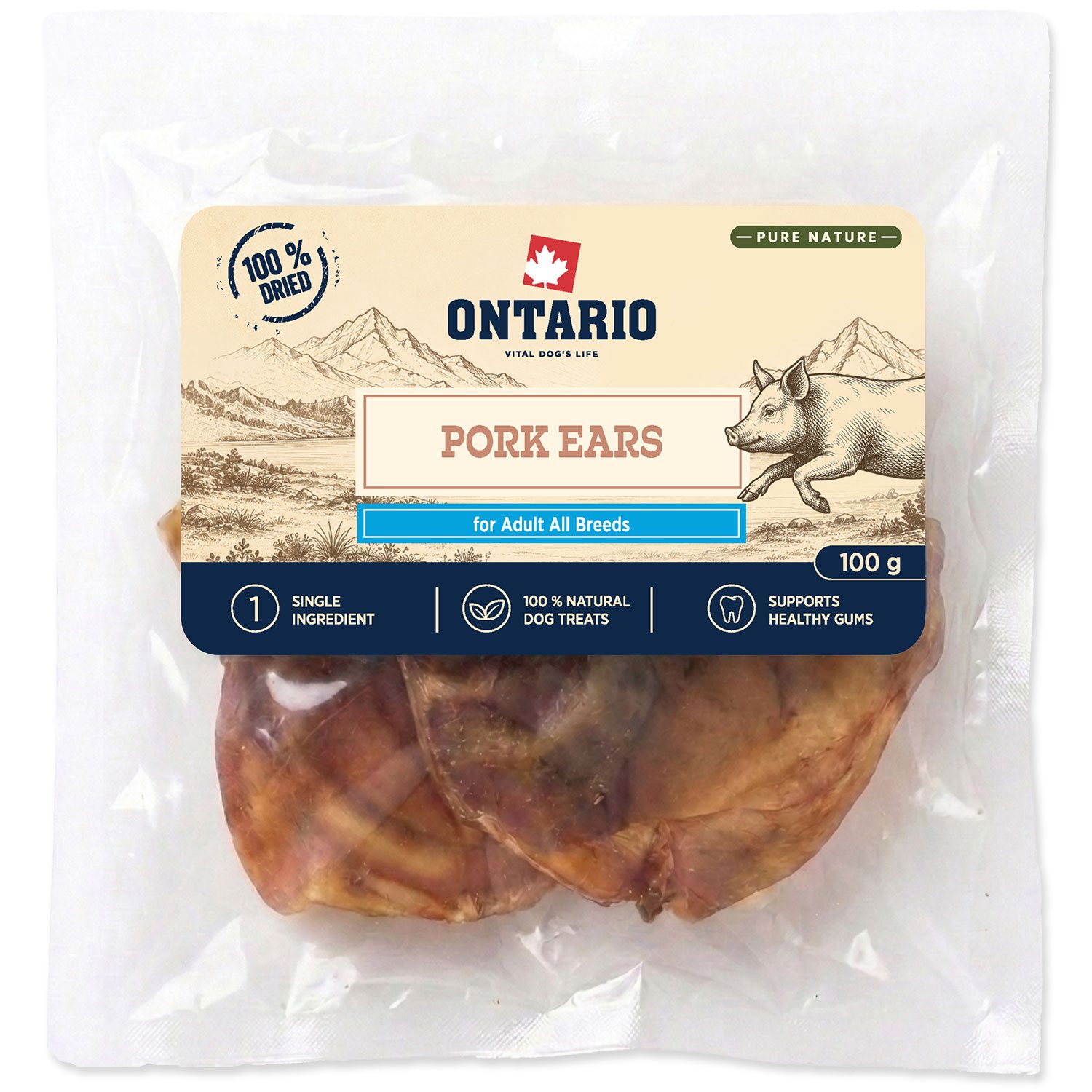 Ontario Pure Nature Sušené bravčové ucho pre psy 100 g