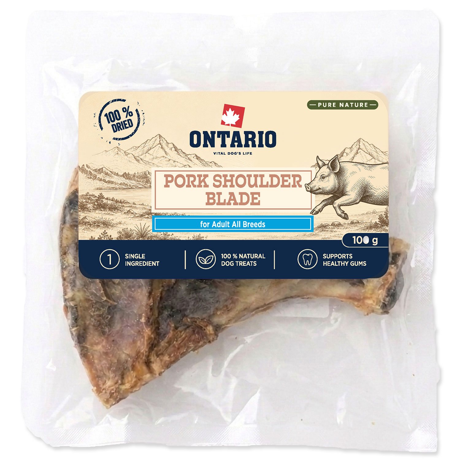 Ontario Pure Nature Sušené bravčové lopatky pre psy 100 g