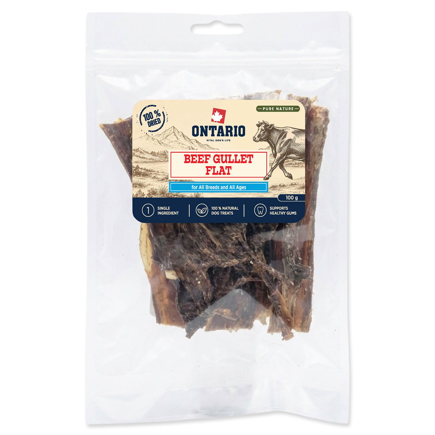 Ontario Pure Nature Sušený plochý hovädzí pažerák pre psy 100 g