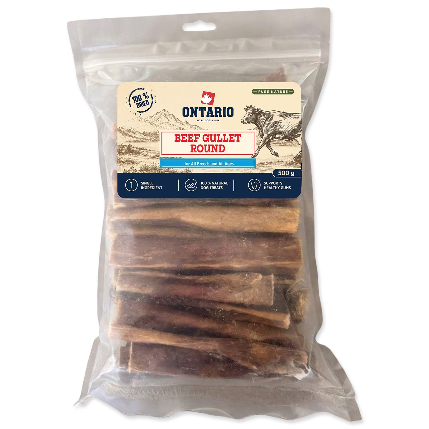 Ontario Pure Nature Sušený okrúhly hovädzí pažerák pre psy 500 g