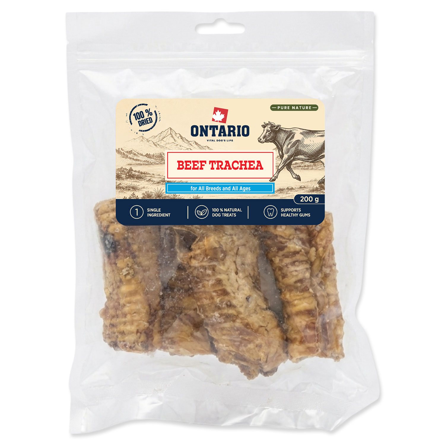 Ontario Pure Nature Sušená hovädzia priedušnica pre psy 200 g