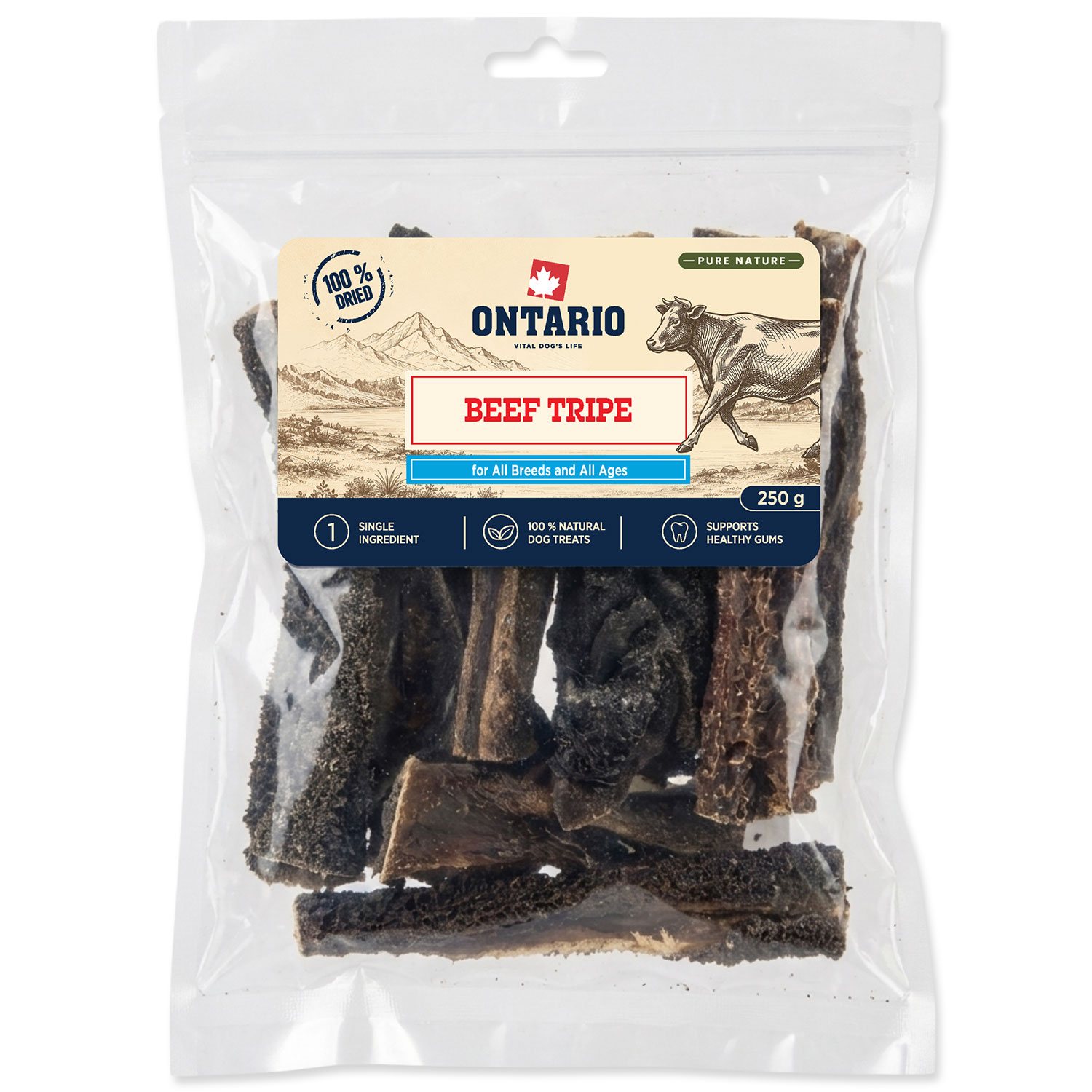 Ontario Pure Nature Sušené hovädzie držky pre psy 250 g