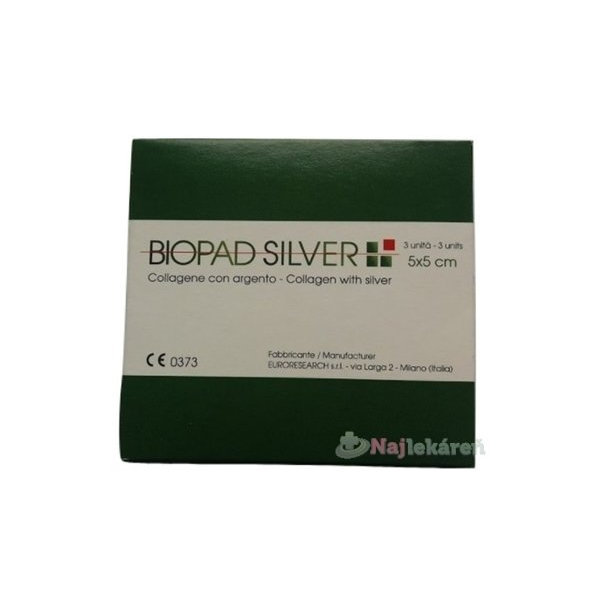 BIOPAD SILVER kolagénové krytie na rany s koloidným striebrom 5x5cm, 3ks