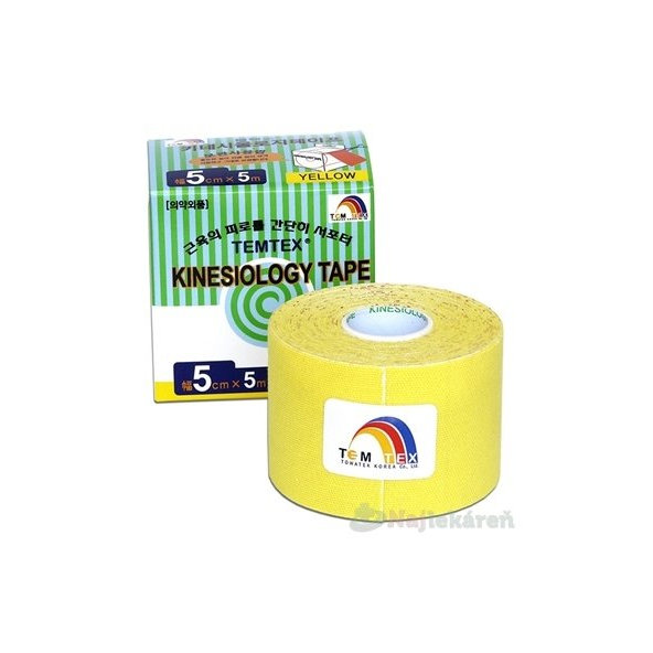 TEMTEX KINESOLOGY TAPE tejpovacia páska, 5cmx5m, žltá 1ks