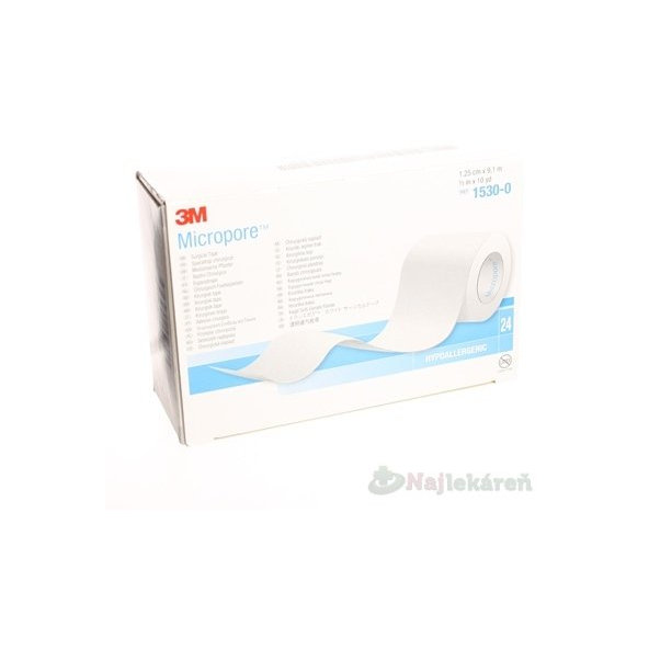 3M MICROPORE náplasť biela, cievka 1,25cmx9,1m, zo špeciálneho papiera 24ks