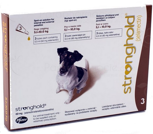 E-shop Stronghold 60mg spot-on pipeta proti parazitom pre psy od 5,1 do 10kg, 3 x 0,5ml