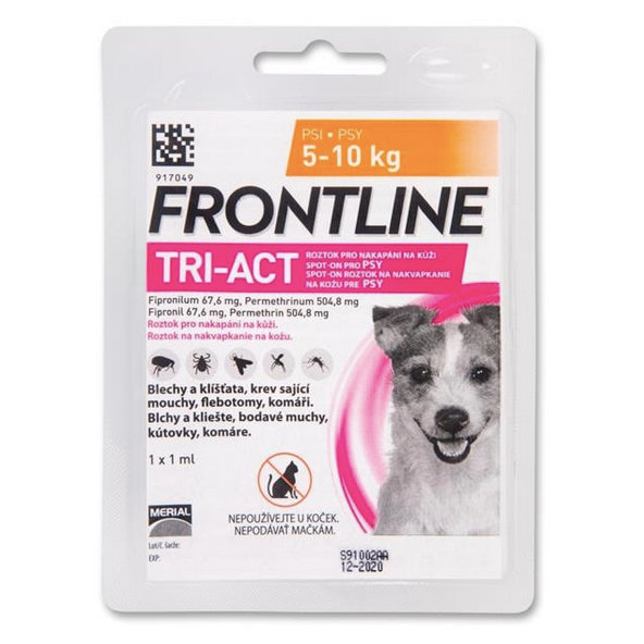 Frontline Tri-Act spot-on pipeta proti kliešťom a blchám pre psy S 5-10kg, 1ml