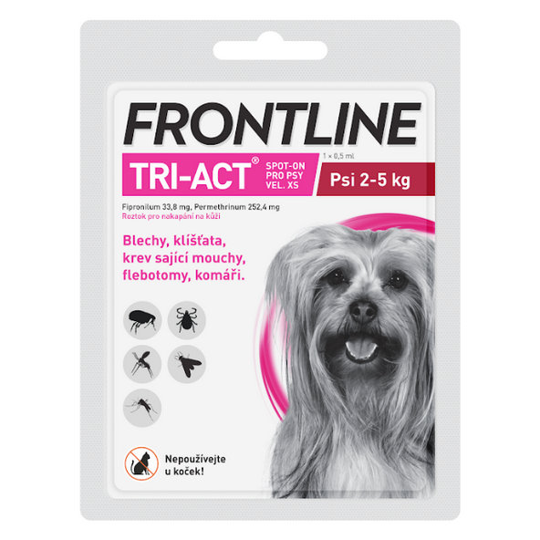 Frontline Tri-Act spot-on pipeta proti kliešťom a blchám pre psy XS 2-5kg, 0,5ml