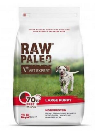 E-shop VetExpert Raw Paleo puppy large beef - granule pre šteňatá 2,5kg