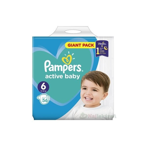 PAMPERS active baby Giant Pack 6 ExtraLarge detské plienky (13-18 kg) 56 ks