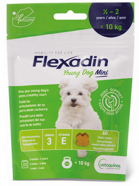 E-shop Flexadin Young Dog Mini žuvacie tablety na kĺby pre psy 60tbl