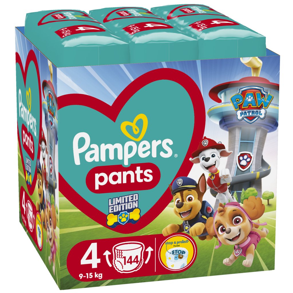 E-shop PAMPERS Plienky nohavičkové Active Baby Pants Paw Patrol veľ. 4 (9-15 kg) 144 ks
