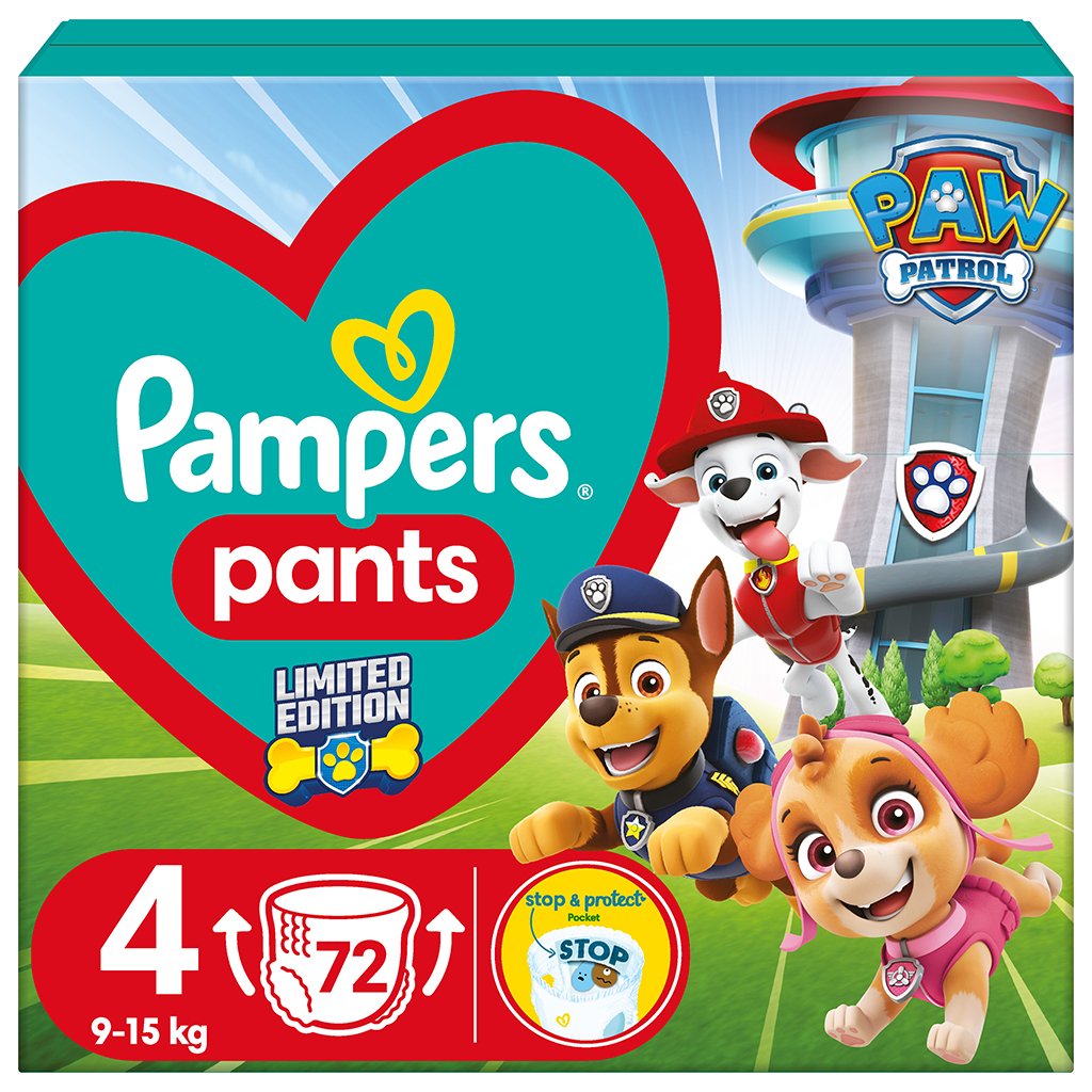 E-shop PAMPERS Plienky nohavičkové Active Baby Pants Paw Patrol veľ. 4 (9-15 kg) 72 ks
