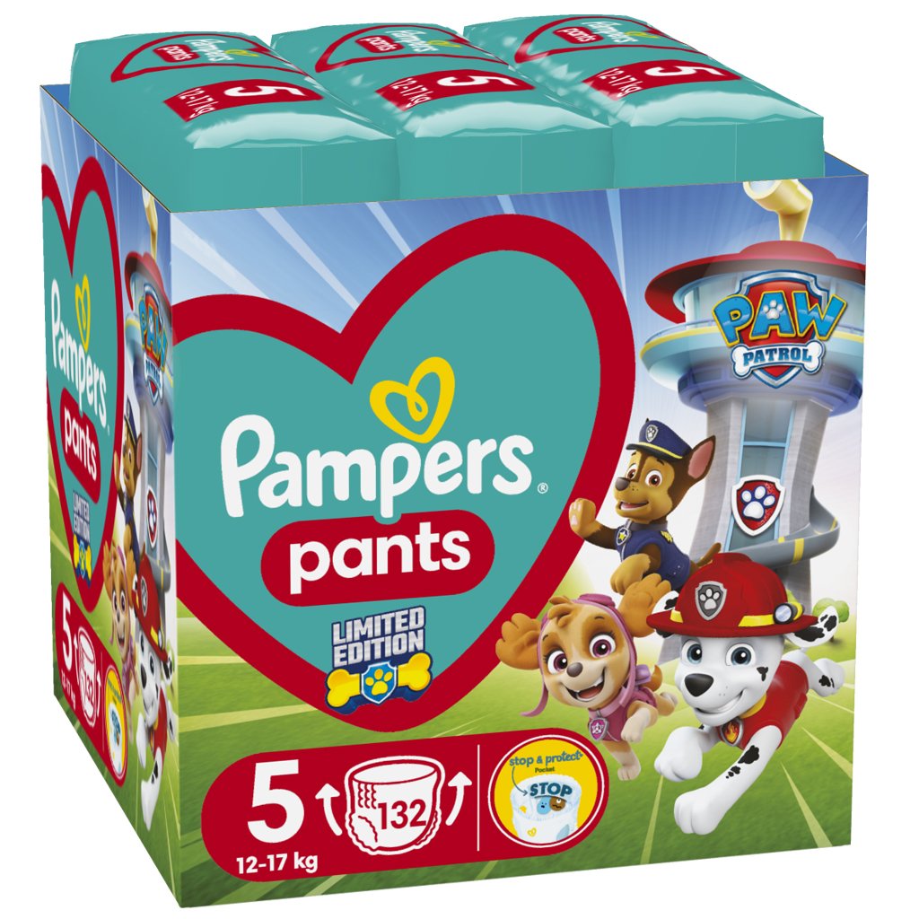 E-shop PAMPERS Plienky nohavičkové Active Baby Pants Paw Patrol veľ. 5 (12-17 kg) 132 ks