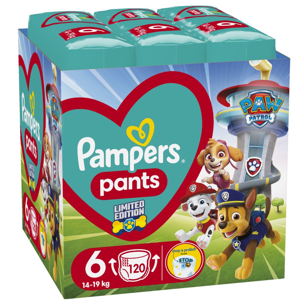 E-shop PAMPERS Plienky nohavičkové Active Baby Pants Paw Patrol veľ. 6 (14-19 kg) 120 ks