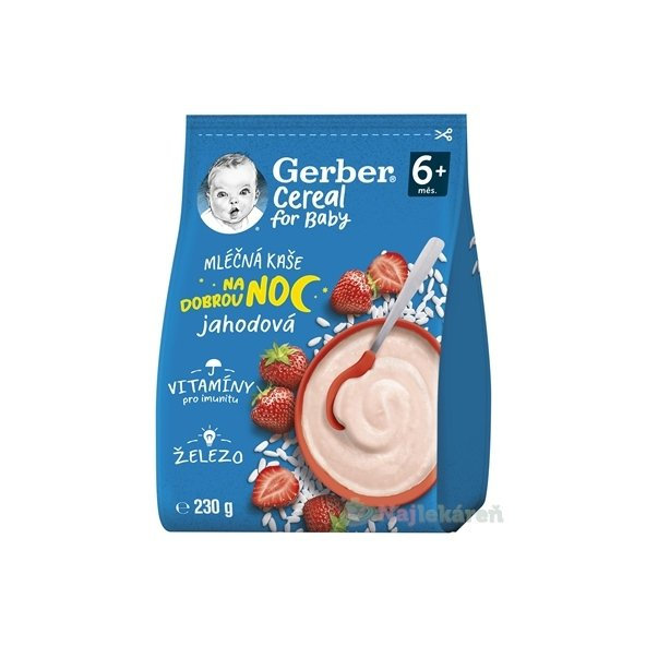Gerber Cereal Mliečna KAŠA Dobrú noc Jahodová (od ukonč. 6. mesiaca) 230 g