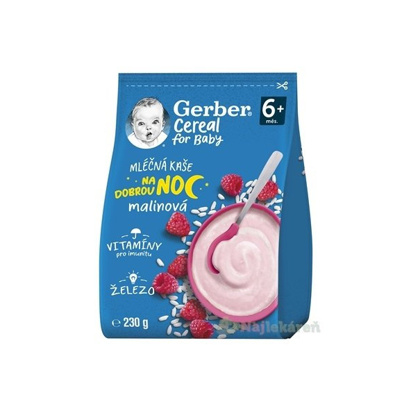 Gerber Cereal Mliečna KAŠA Dobrú noc Malinová (od ukonč. 6. mesiaca) 230 g
