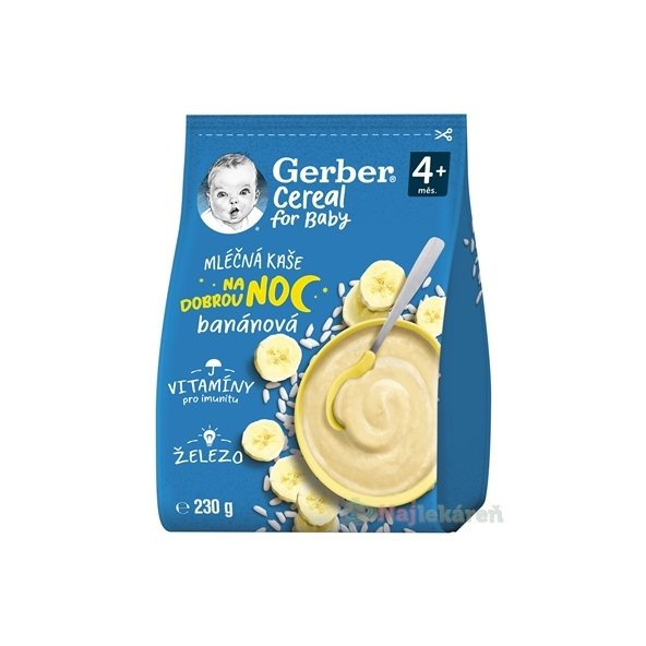 Gerber Cereal Mliečna KAŠA Dobrú noc Banánová (od ukonč. 4. mesiaca) 230 g