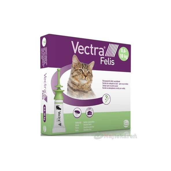 VECTRA Felis spot-on pre mačky (0,6-10 kg) roztok na kožu (aplikátor-zelený) 3x0,9 ml