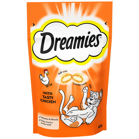 Maškrta DREAMIES pre mačky s kuracím mäsom 6x60g