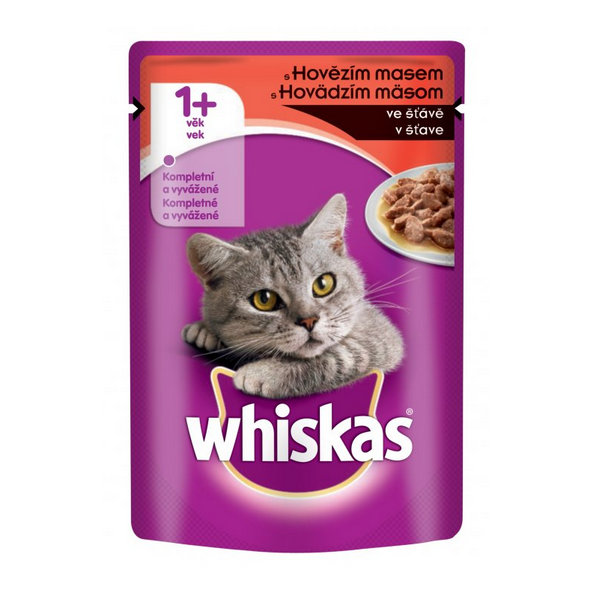 WHISKAS kapsička pre mačky s hovädzím mäsom v šťave 28x85g
