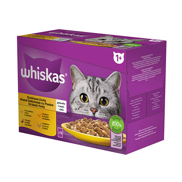 WHISKAS kapsičky pre mačky hydinový výber v želé (kura,kačka,hydina,morka) 12x85g
