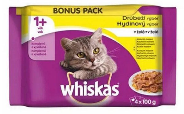 E-shop WHISKAS kapsičky pre mačky hydinový výber v želé (kura,kačka,hydina,morka) 4x85g