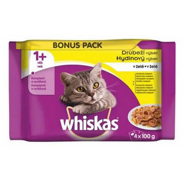 WHISKAS kapsičky pre mačky hydinový výber v želé (kura,kačka,hydina,morka) 4x85g
