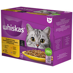 WHISKAS kapsičky pre mačky Hydinový výber (kura,kačka,hydina,morka) v šťave 12x85g