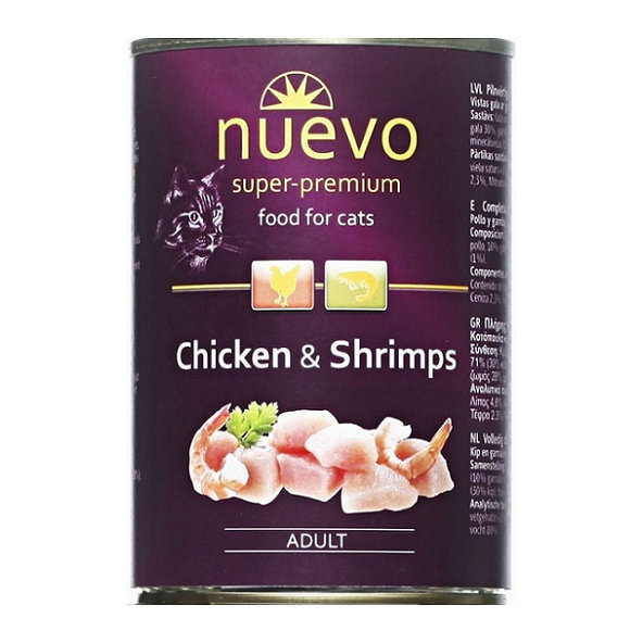 NUEVO cat Adult Chicken & Shrimps konzervy pre mačky 6x400g