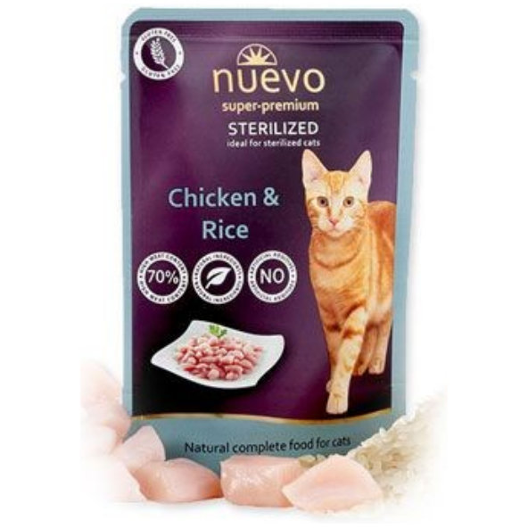 NUEVO cat Sterilized Chicken with Rice kapsičky pre mačky 16x85g