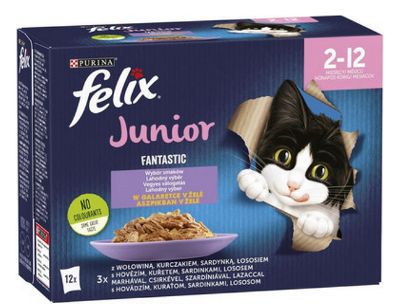 E-shop FELIX Fantastic cat Multipack junior (hovädzie,kura,sardinky,losos) v želé kapsička 12x85g