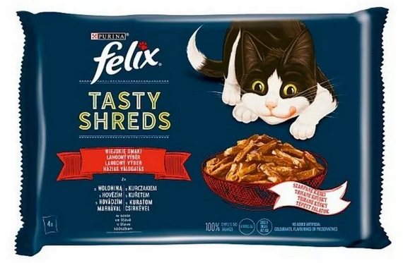 E-shop FELIX Tasty shreds cat Multipack hovädzie & kura v šťave kapsičky pre mačky 4x80g