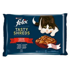 FELIX Tasty shreds cat Multipack hovädzie & kura v šťave kapsičky pre mačky 4x80g