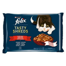 FELIX Tasty shreds cat Multipack hovädzie & kura v šťave kapsičky pre mačky 4x80g