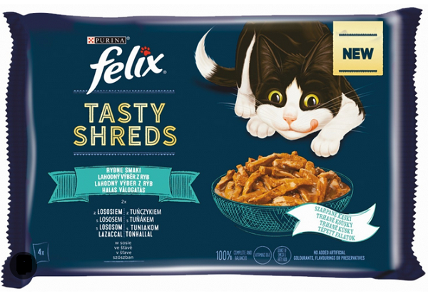 E-shop FELIX Tasty shreds cat Multipack losos&tuniak v šťave kapsičky pre mačky 4x80g