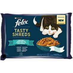 FELIX Tasty shreds cat Multipack losos&tuniak v šťave kapsičky pre mačky 4x80g