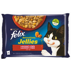 FELIX Sensations cat Multipack hovädzie & kura v želé kapsičky pre mačky 4x85g
