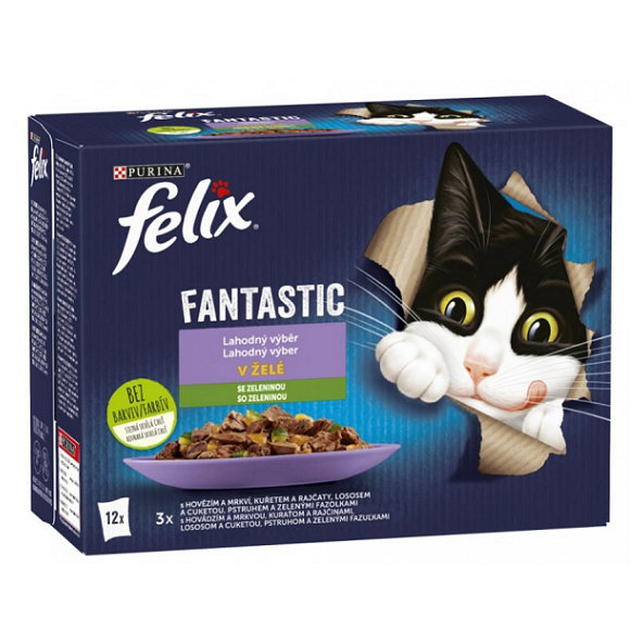 FELIX Fantastic cat Multipack výber so zeleninou želé kapsičky pre mačky 12x85g