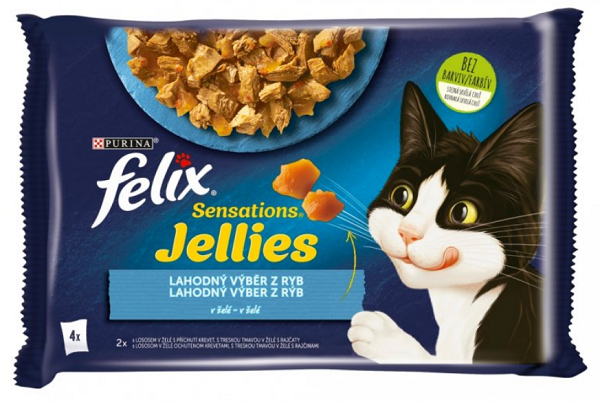 E-shop FELIX Sensations cat Multipack losos, krevety&treska a paradajka v želé kapsičky pre mačky 4x85g