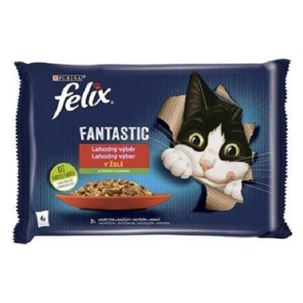 FELIX Fantastic cat Multipack kura s rajčinami&hovädzie s mrkvou v želé kapsičky pre mačky 4x85g