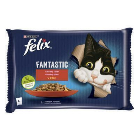 FELIX Fantastic cat Multipack hovädzie&kura v želé kapsičky pre mačky 4x85g
