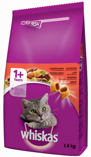 E-shop WHISKAS Adult cat granule pre mačky s hovädzím mäsom 1,4kg